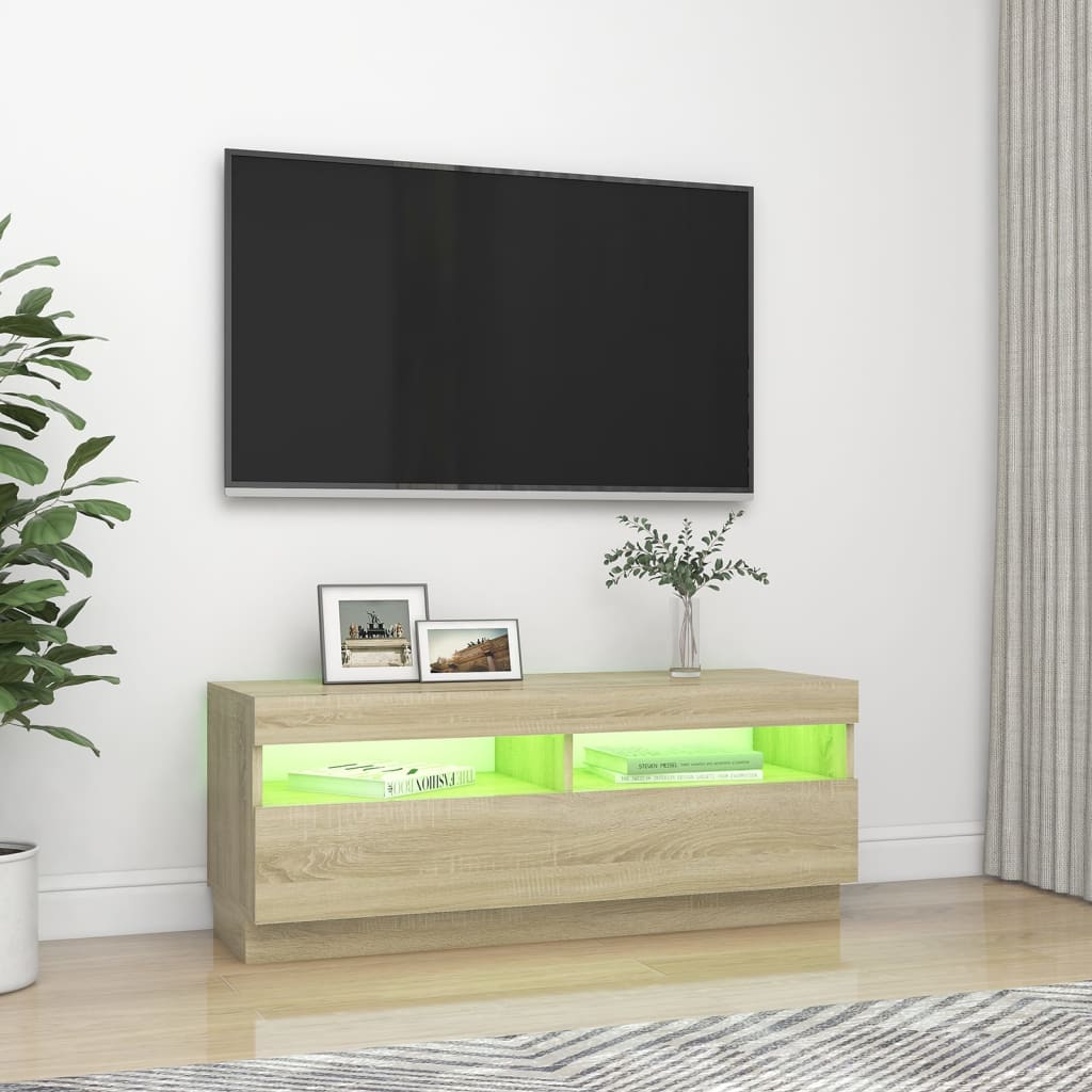 Comodă TV cu lumini LED, stejar sonoma, 100x35x40 cm Lando - Lando