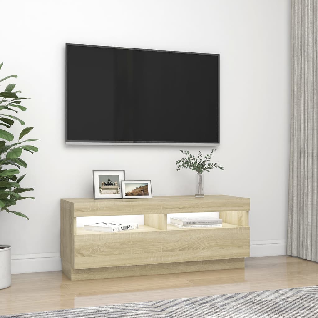 Comodă TV cu lumini LED, stejar sonoma, 100x35x40 cm Lando - Lando