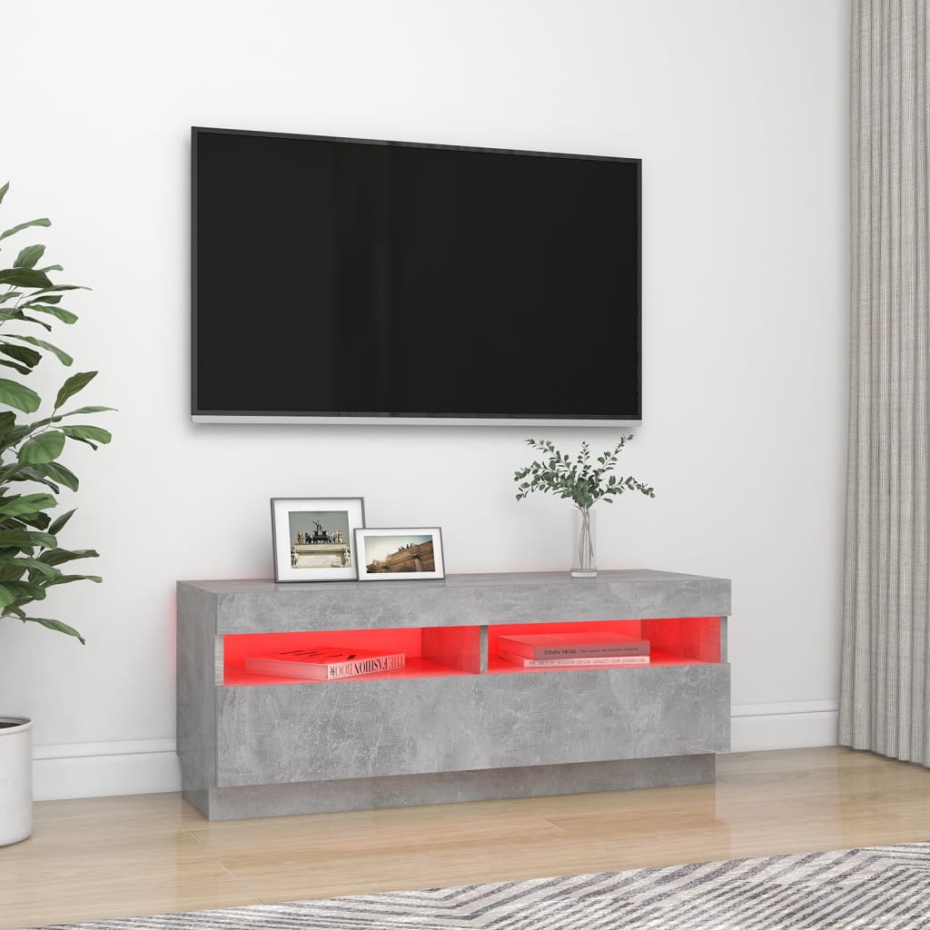 Comodă TV cu lumini LED, gri beton, 100x35x40 cm Lando - Lando