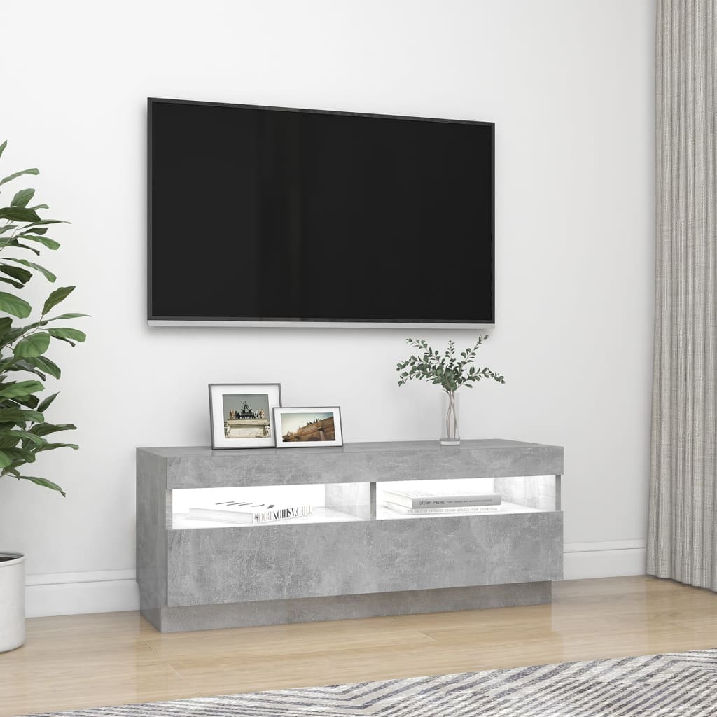 Comodă TV cu lumini LED, gri beton, 100x35x40 cm Lando - Lando