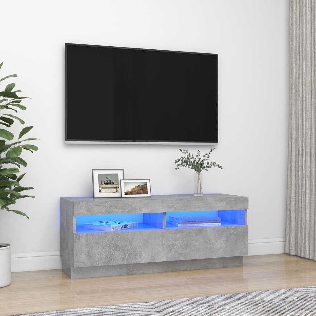 Comodă TV cu lumini LED, gri beton, 100x35x40 cm Lando - Lando