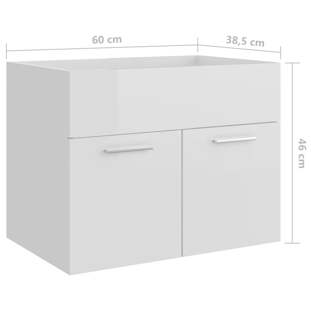 Dulap de chiuvetă, alb extralucios, 60x38,5x46 cm, PAL - Lando