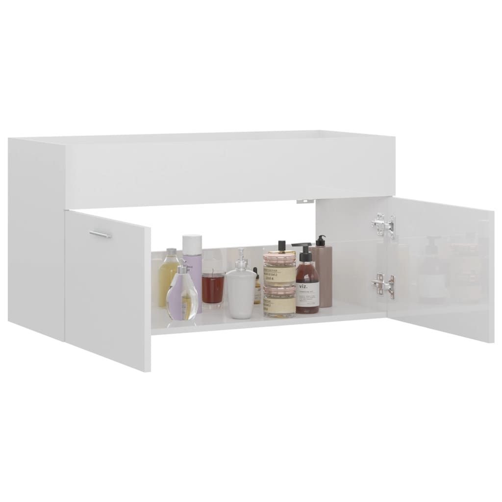 Dulap de chiuvetă, alb extralucios, 90x38,5x46 cm, PAL - Lando