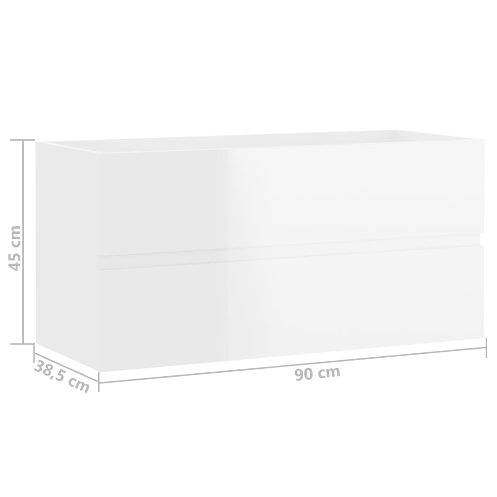 Dulap de chiuvetă, alb extralucios, 90x38,5x45 cm, PAL - Lando