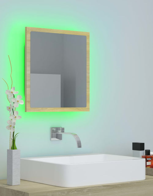Încărcați imaginea în vizualizatorul Galerie, Oglindă de baie cu LED, stejar sonoma, 40x8,5x37 cm, acril Lando - Lando
