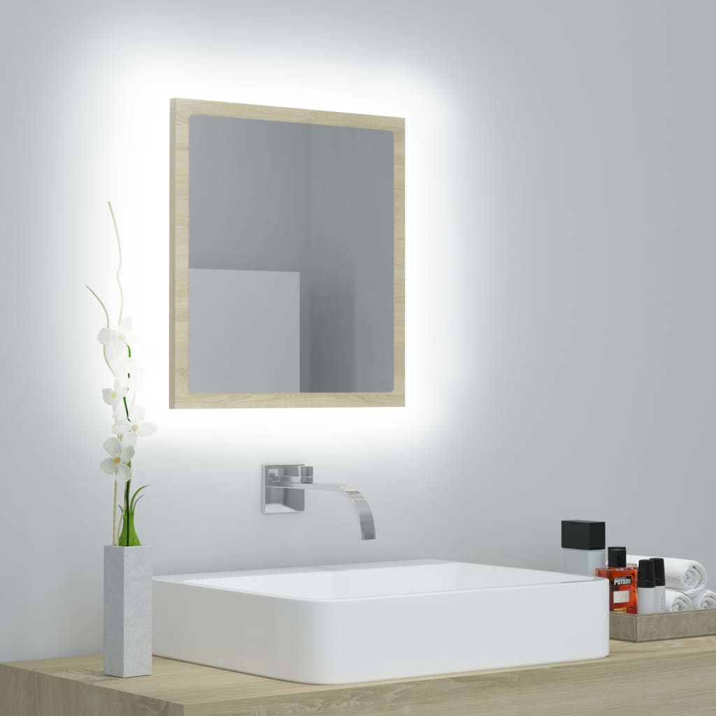 Oglindă de baie cu LED, stejar sonoma, 40x8,5x37 cm, acril Lando - Lando