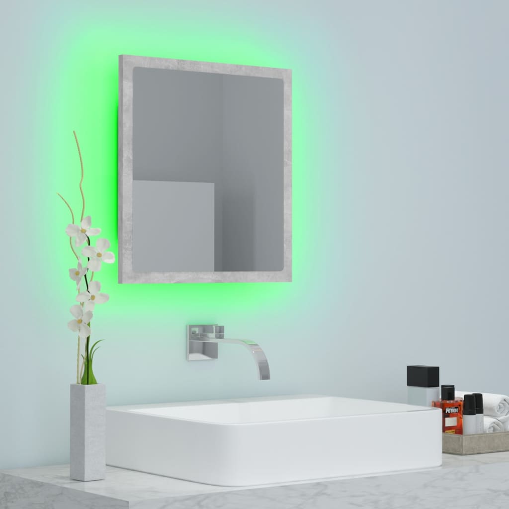 Oglindă de baie cu LED, gri beton, 40x8,5x37 cm, acril Lando - Lando