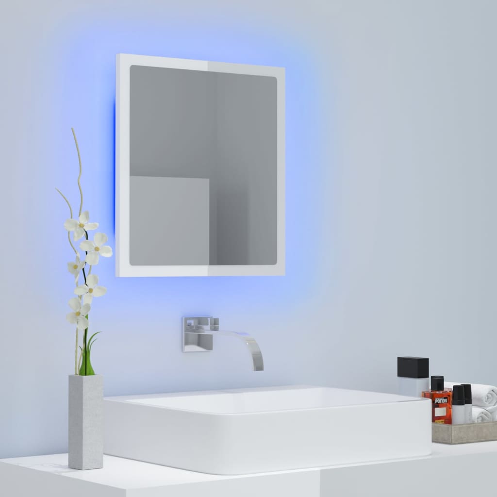 Oglindă de baie cu LED, alb extralucios, 40x8,5x37 cm, acril Lando - Lando