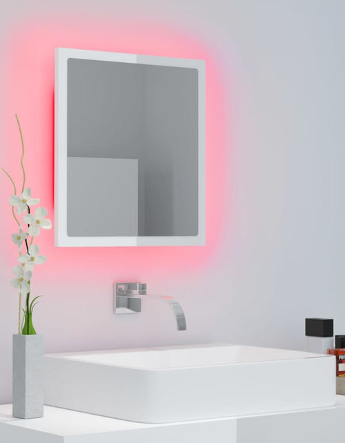 Încărcați imaginea în vizualizatorul Galerie, Oglindă de baie cu LED, alb extralucios, 40x8,5x37 cm, acril Lando - Lando
