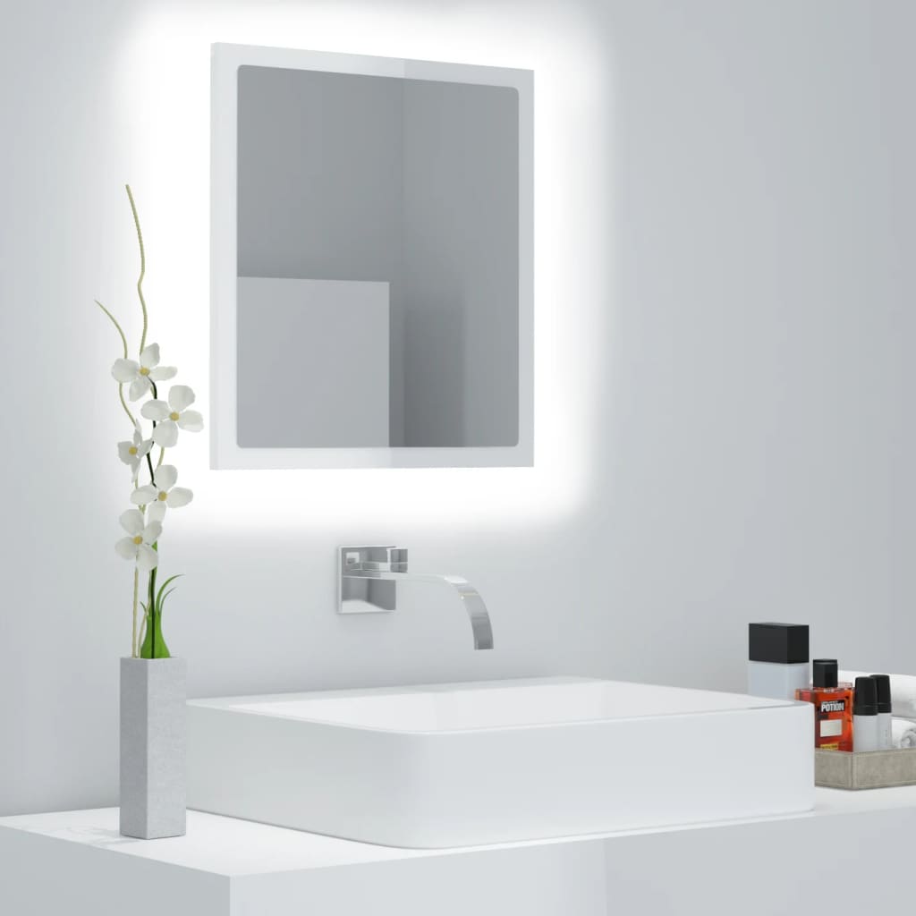 Oglindă de baie cu LED, alb extralucios, 40x8,5x37 cm, acril Lando - Lando
