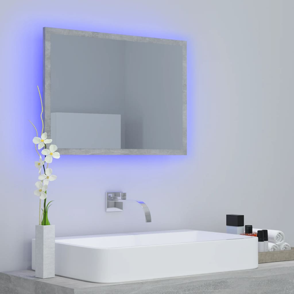 Oglindă de baie cu LED, gri beton, 60x8,5x37 cm, acril Lando - Lando