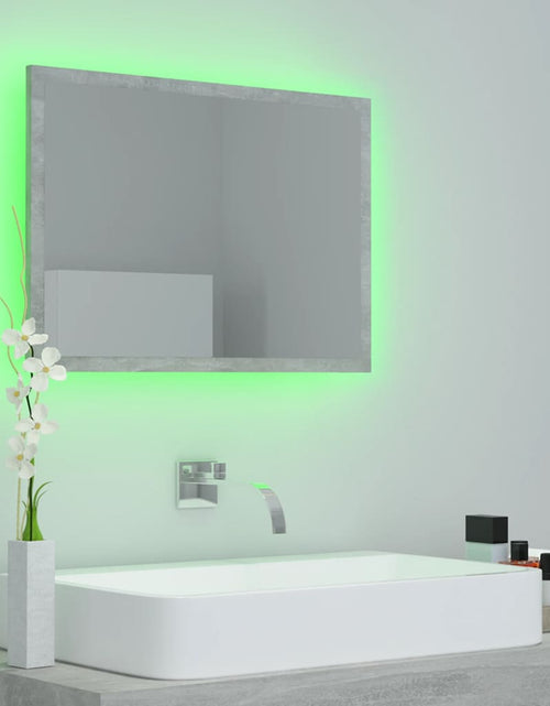 Încărcați imaginea în vizualizatorul Galerie, Oglindă de baie cu LED, gri beton, 60x8,5x37 cm, acril Lando - Lando
