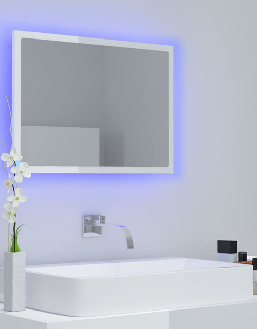 Încărcați imaginea în vizualizatorul Galerie, Oglindă de baie cu LED, alb extralucios, 60x8,5x37 cm, acril Lando - Lando
