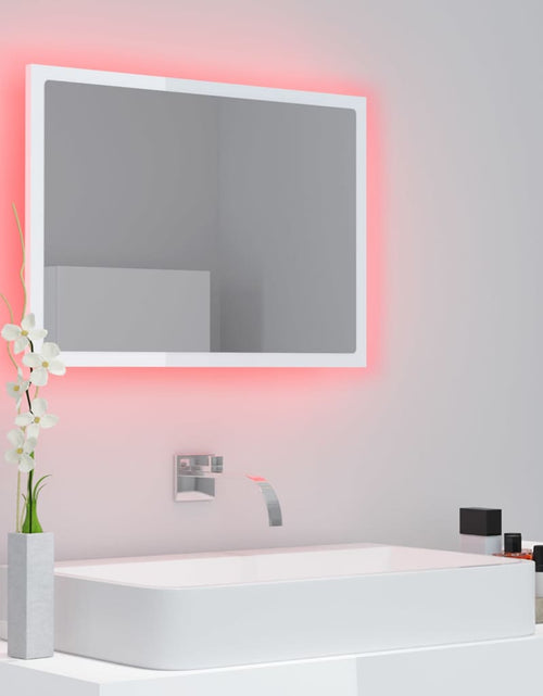 Încărcați imaginea în vizualizatorul Galerie, Oglindă de baie cu LED, alb extralucios, 60x8,5x37 cm, acril Lando - Lando
