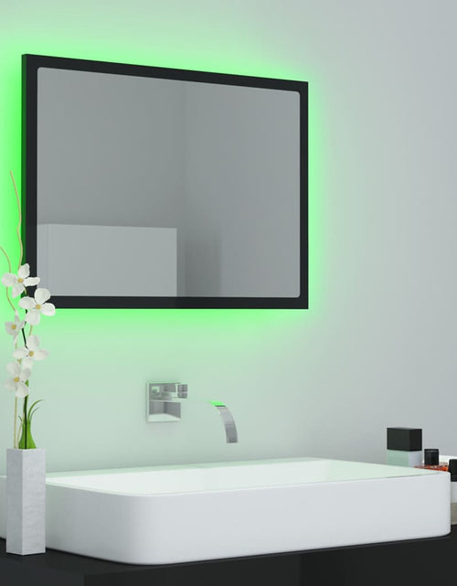 Încărcați imaginea în vizualizatorul Galerie, Oglindă de baie cu LED, negru extralucios, 60x8,5x37 cm, acril Lando - Lando
