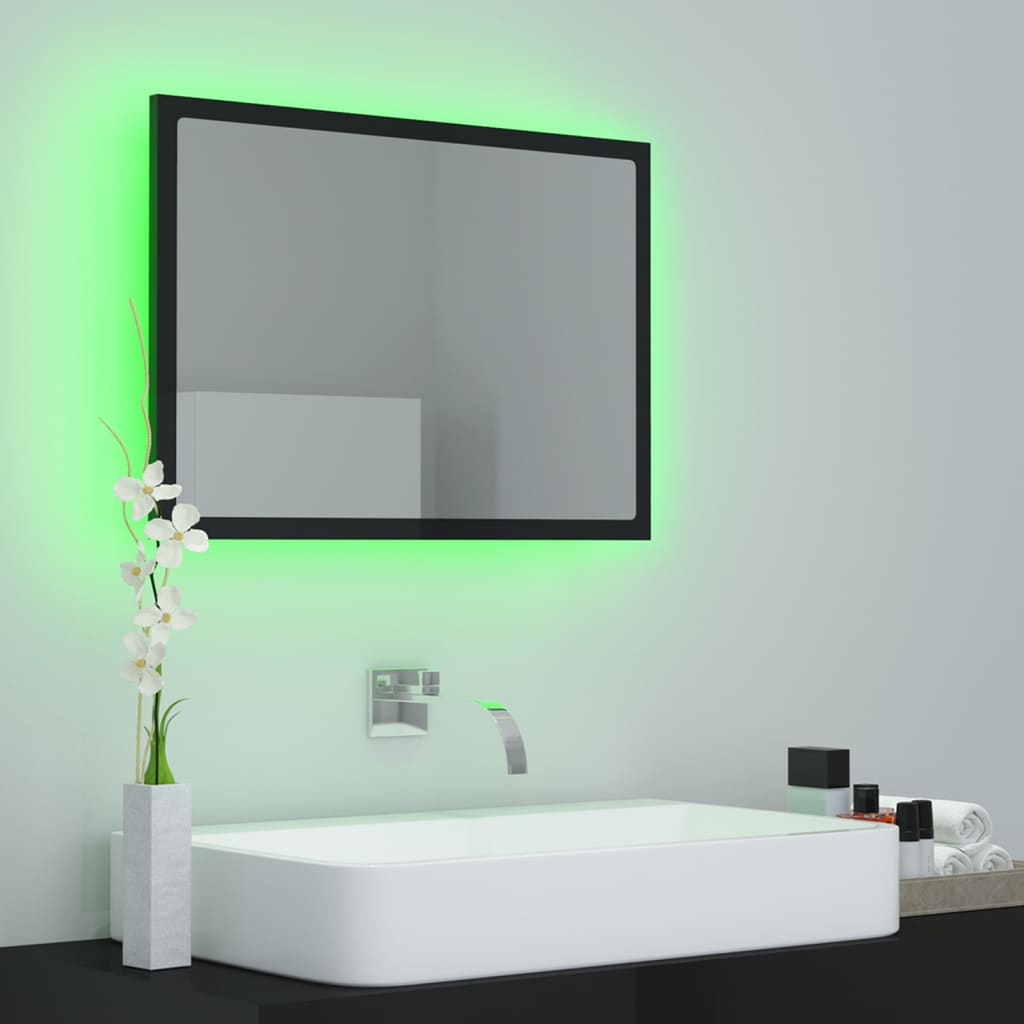 Oglindă de baie cu LED, negru extralucios, 60x8,5x37 cm, acril Lando - Lando