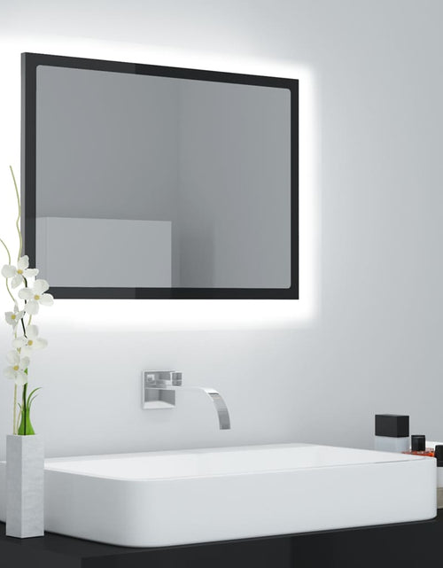 Încărcați imaginea în vizualizatorul Galerie, Oglindă de baie cu LED, negru extralucios, 60x8,5x37 cm, acril Lando - Lando
