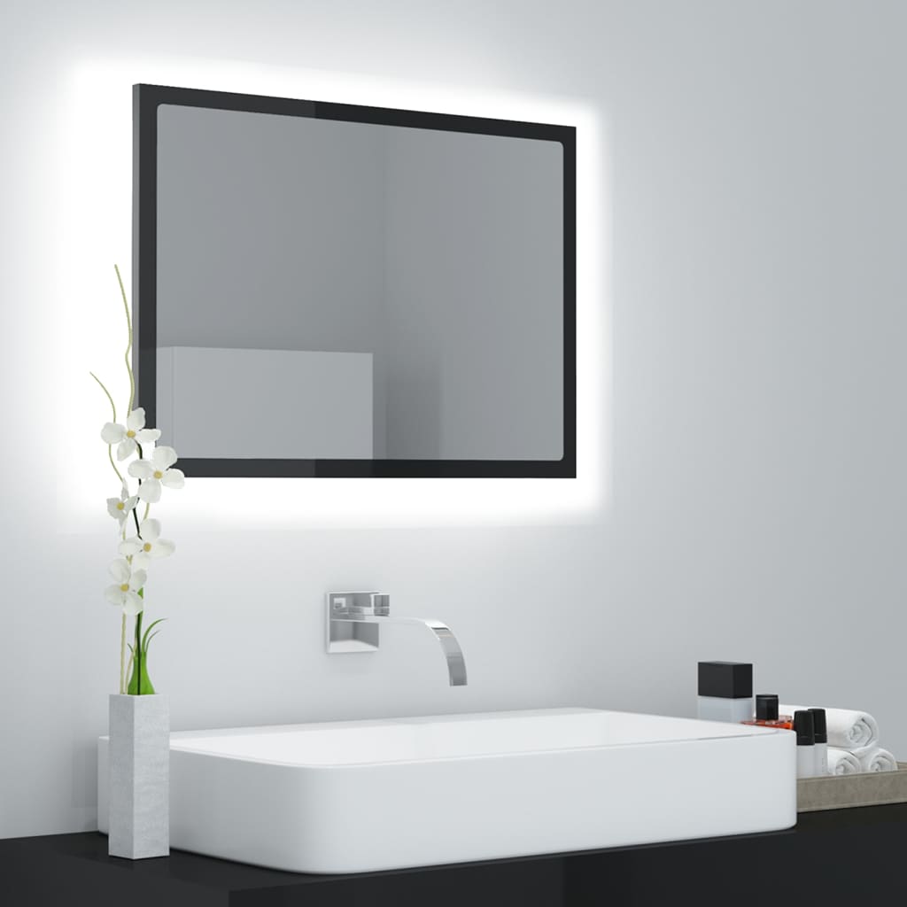 Oglindă de baie cu LED, negru extralucios, 60x8,5x37 cm, acril Lando - Lando