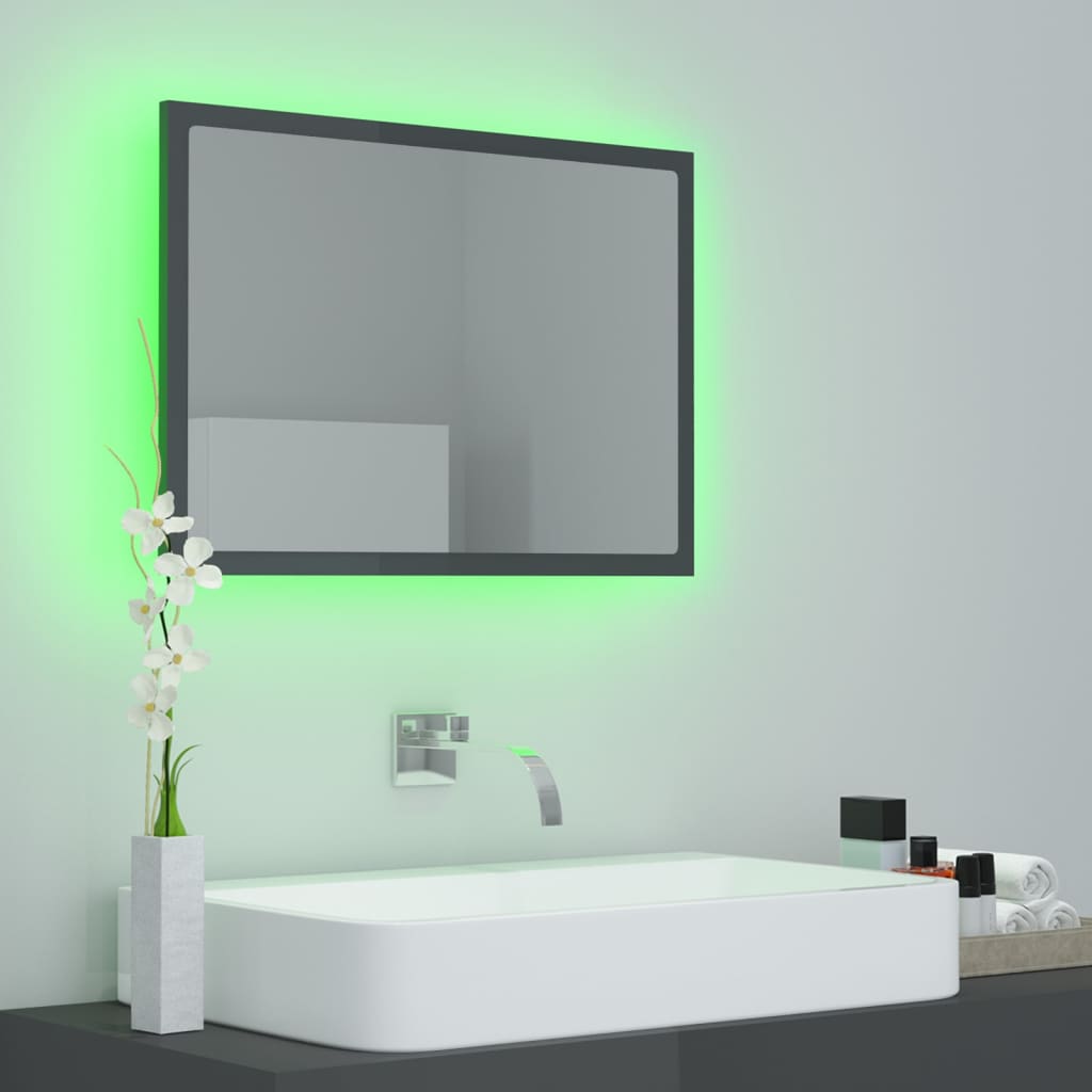 Oglindă de baie cu LED, gri extralucios, 60x8,5x37 cm, acril Lando - Lando