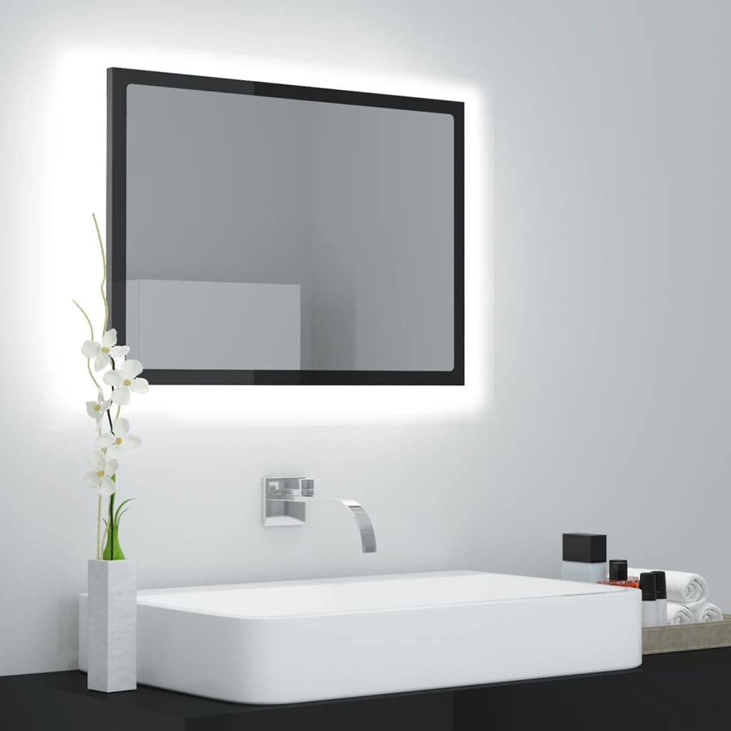 Oglindă de baie cu LED, gri extralucios, 60x8,5x37 cm, acril Lando - Lando