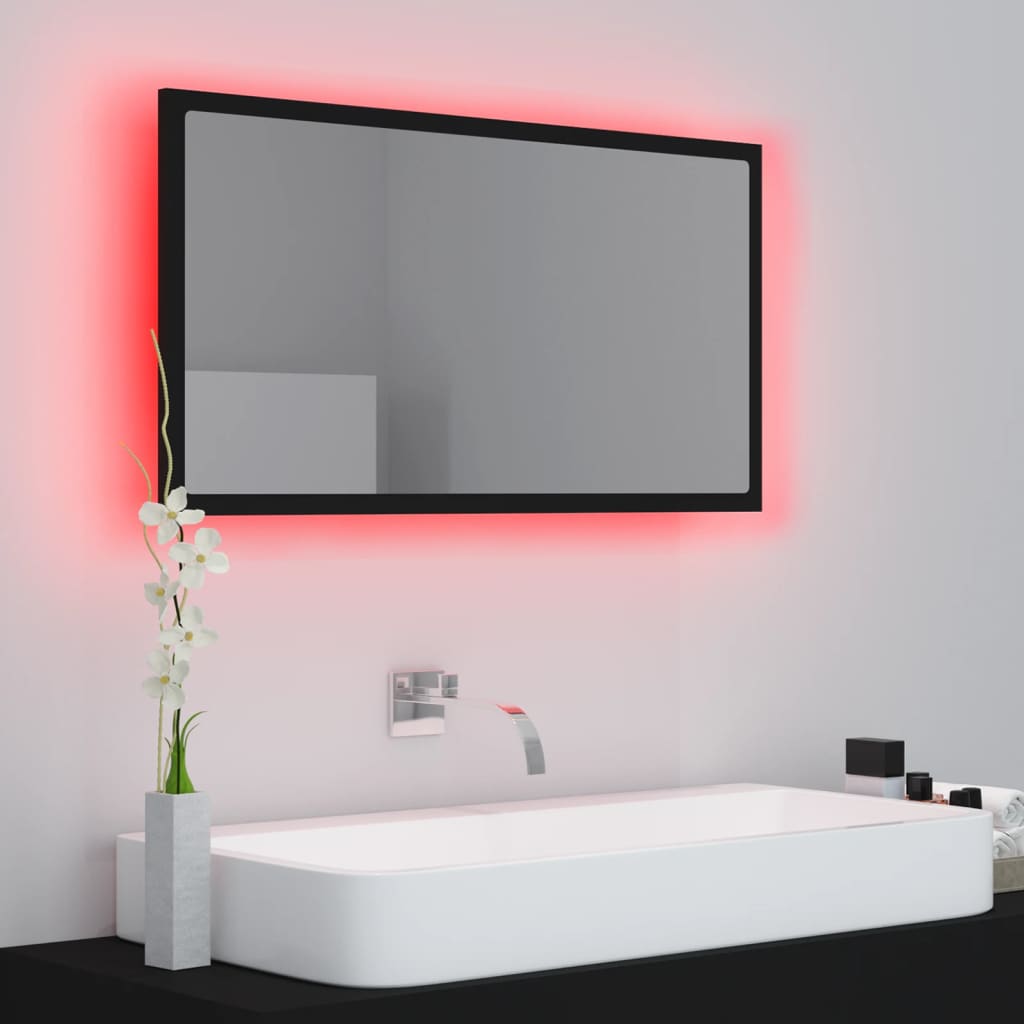 Oglindă de baie cu LED, negru, 80x8,5x37 cm, acril Lando - Lando