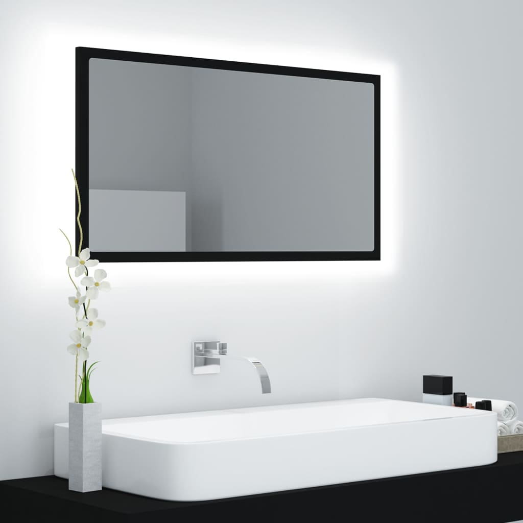 Oglindă de baie cu LED, negru, 80x8,5x37 cm, acril Lando - Lando