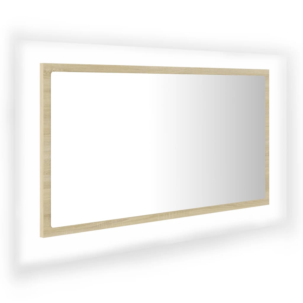 Oglindă de baie cu LED, stejar sonoma, 80x8,5x37 cm, acril Lando - Lando
