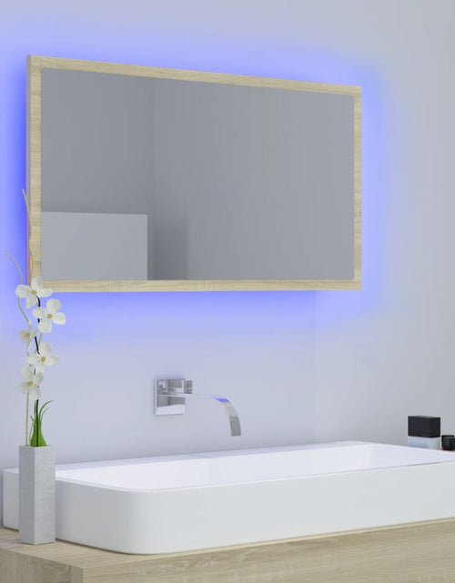 Загрузите изображение в средство просмотра галереи, Oglindă de baie cu LED, stejar sonoma, 80x8,5x37 cm, acril Lando - Lando
