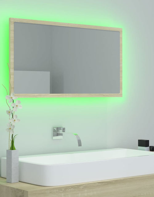 Загрузите изображение в средство просмотра галереи, Oglindă de baie cu LED, stejar sonoma, 80x8,5x37 cm, acril Lando - Lando
