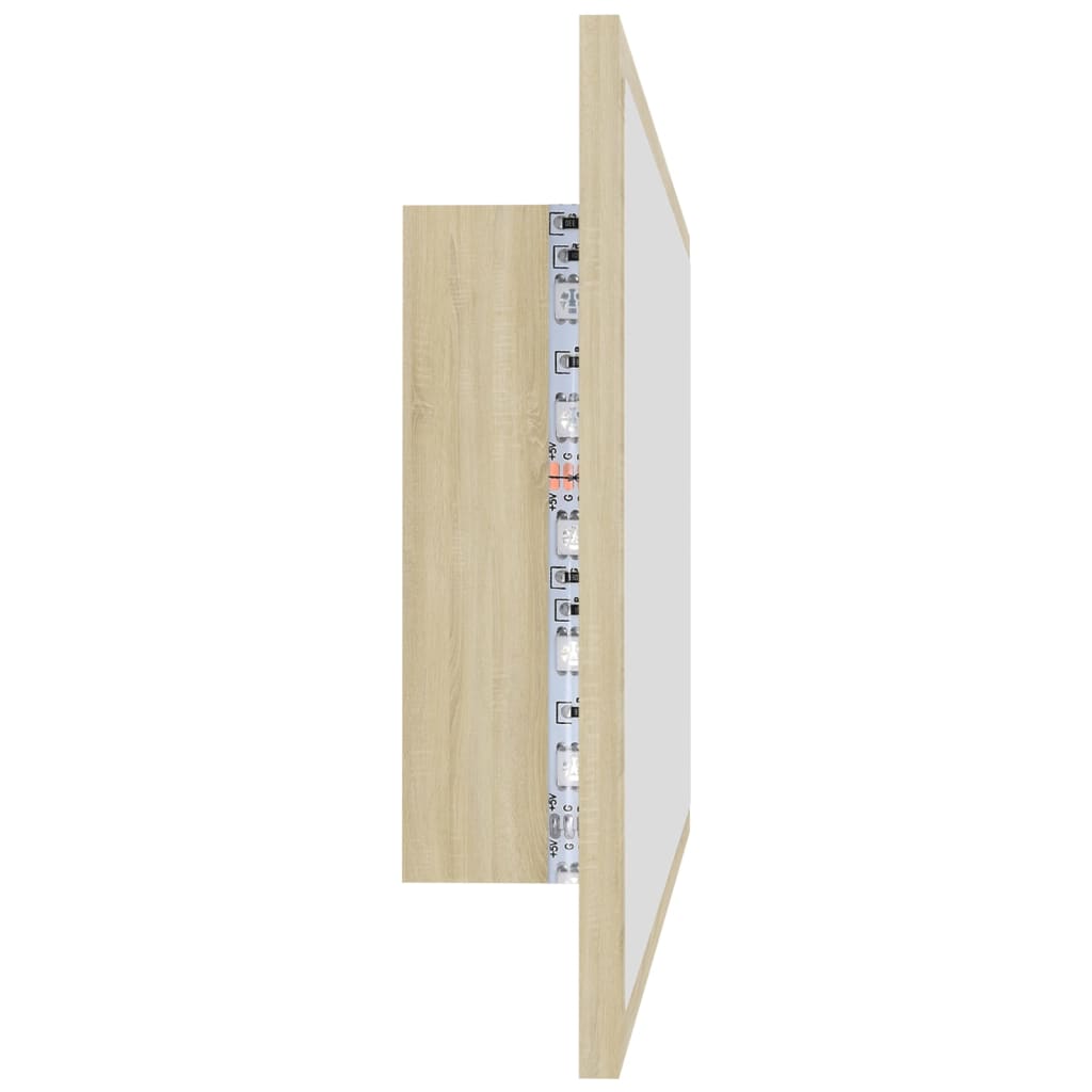Oglindă de baie cu LED, stejar sonoma, 80x8,5x37 cm, acril Lando - Lando