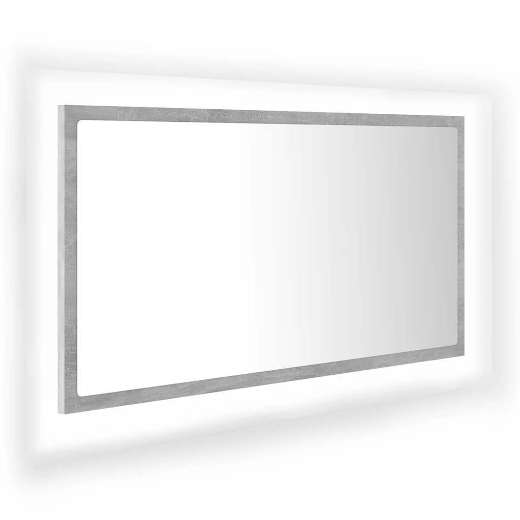 Oglindă de baie cu LED, gri beton, 80x8,5x37 cm, acril Lando - Lando