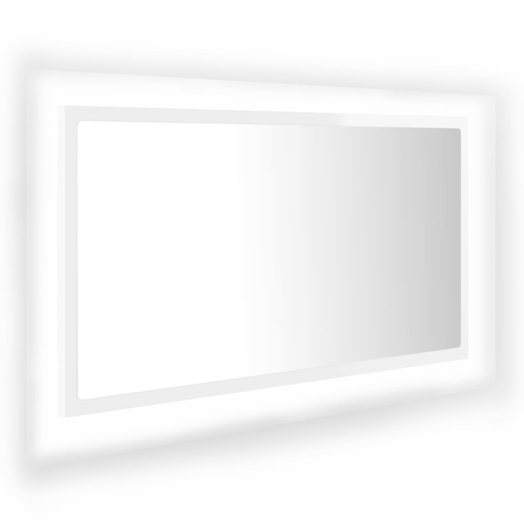 Oglindă de baie cu LED, alb extralucios, 80x8,5x37 cm, acril Lando - Lando