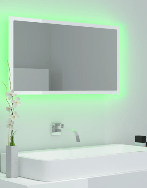 Încărcați imaginea în vizualizatorul Galerie, Oglindă de baie cu LED, alb extralucios, 80x8,5x37 cm, acril Lando - Lando
