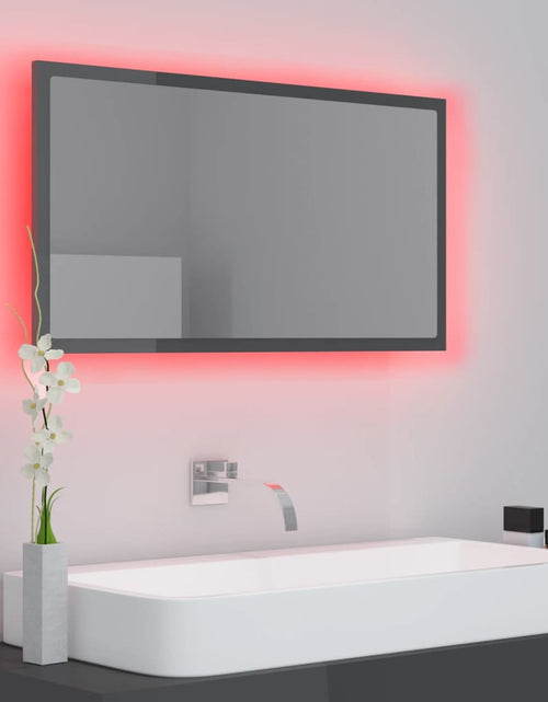 Încărcați imaginea în vizualizatorul Galerie, Oglindă de baie cu LED, gri extralucios, 80x8,5x37 cm, acril Lando - Lando
