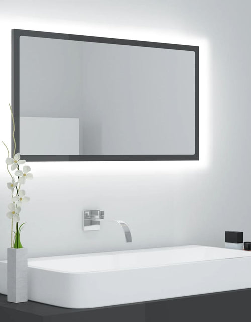 Încărcați imaginea în vizualizatorul Galerie, Oglindă de baie cu LED, gri extralucios, 80x8,5x37 cm, acril Lando - Lando
