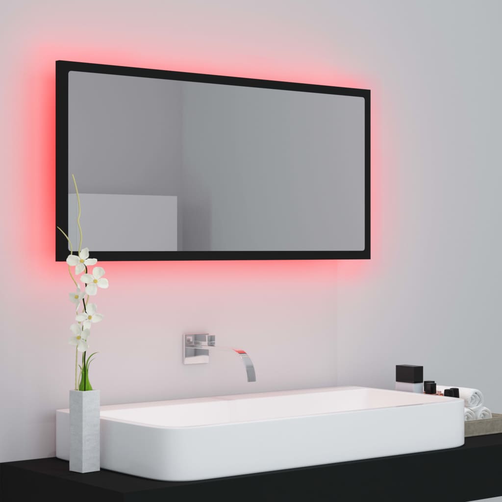 Oglindă de baie cu LED, negru, 90x8,5x37 cm, acril Lando - Lando