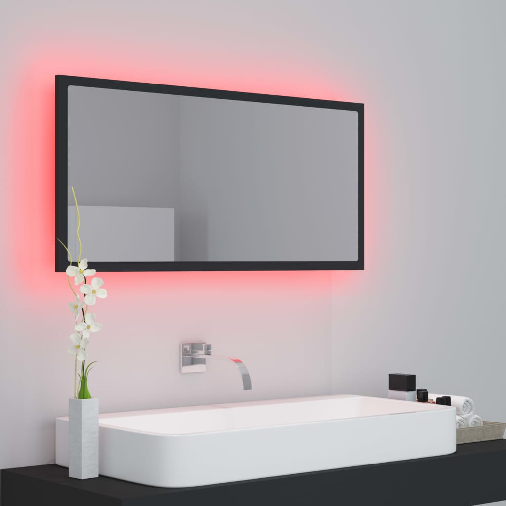 Oglindă de baie cu LED, gri, 90x8,5x37 cm, acril Lando - Lando