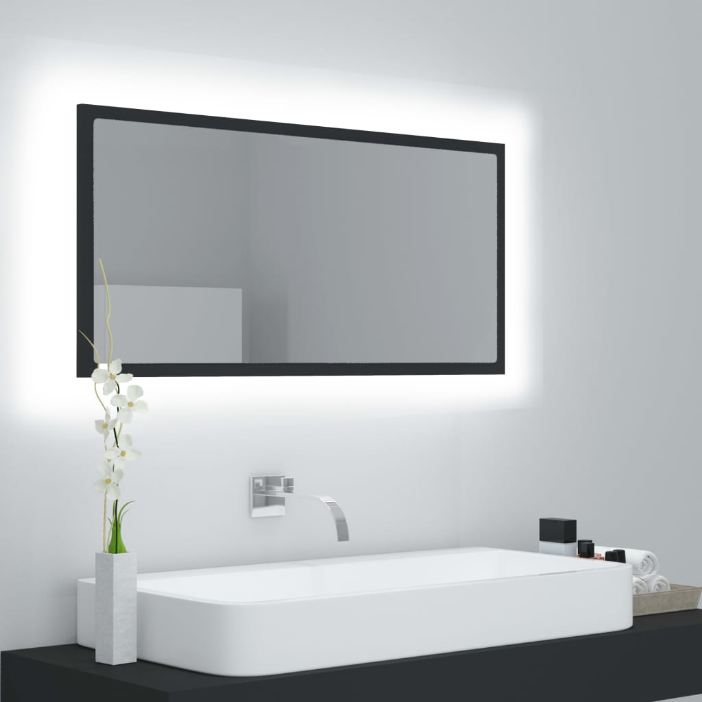 Oglindă de baie cu LED, gri, 90x8,5x37 cm, acril Lando - Lando