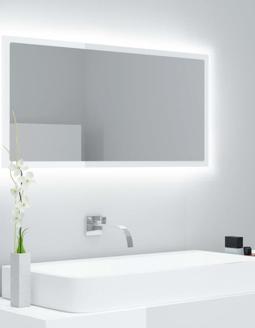 Încărcați imaginea în vizualizatorul Galerie, Oglindă de baie cu LED, alb extralucios, 90x8,5x37 cm, acril Lando - Lando
