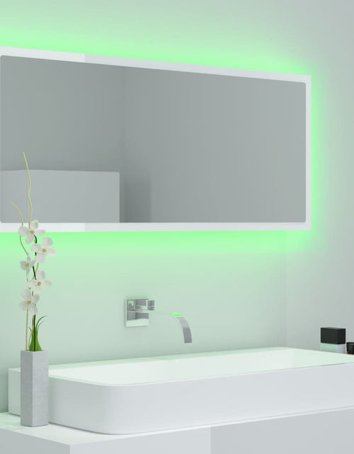Încărcați imaginea în vizualizatorul Galerie, Oglindă de baie cu LED, alb extralucios, 100x8,5x37 cm, acril Lando - Lando
