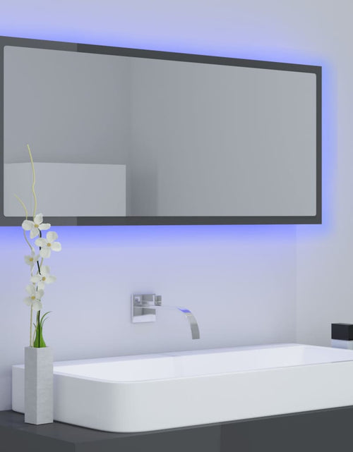 Încărcați imaginea în vizualizatorul Galerie, Oglindă de baie cu LED, gri extralucios, 100x8,5x37 cm, acril Lando - Lando
