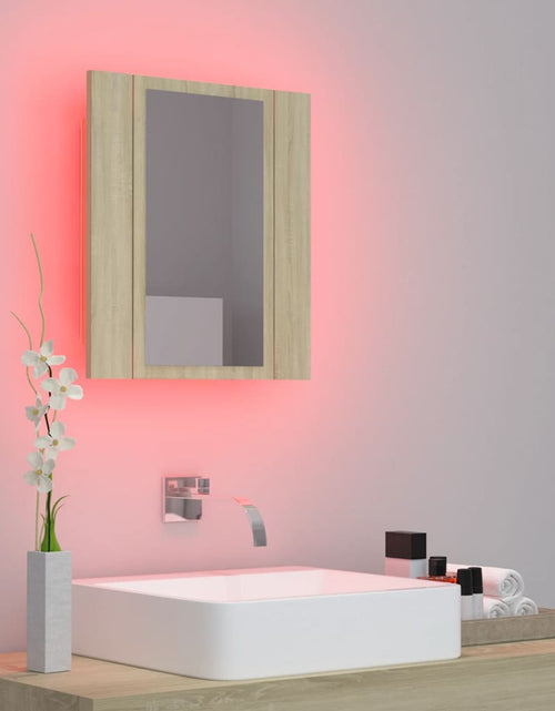 Загрузите изображение в средство просмотра галереи, Dulap de baie cu oglindă și LED, stejar Sonoma, 40x12x45 acril - Lando
