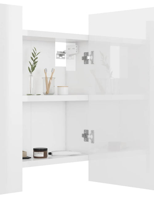 Încărcați imaginea în vizualizatorul Galerie, Dulap de baie cu oglindă și LED, alb extralucios 40x12x45 acril
