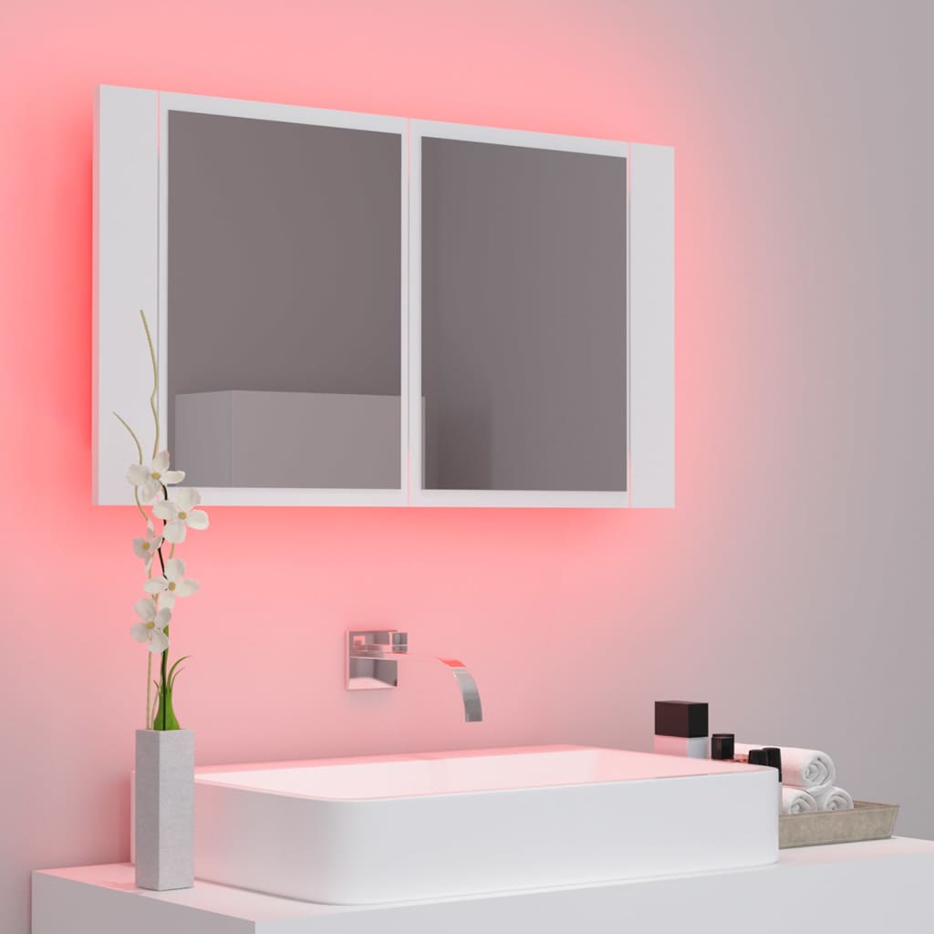 Dulap de baie cu oglindă și LED, alb, 80x12x45 cm - Lando