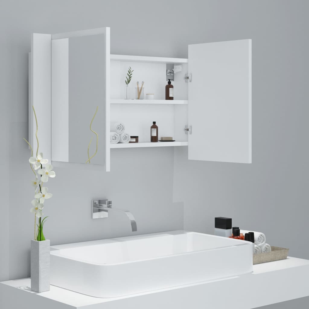 Dulap de baie cu oglindă și LED, alb, 80x12x45 cm - Lando
