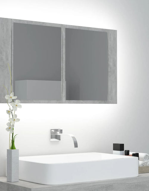 Încărcați imaginea în vizualizatorul Galerie, Dulap de baie cu oglindă &amp; LED, gri beton, 80x12x45 cm acril - Lando
