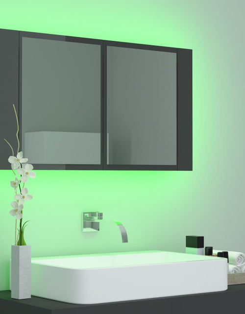 Încărcați imaginea în vizualizatorul Galerie, Dulap de baie cu oglindă și LED, gri extralucios 80x12x45 acril Lando - Lando
