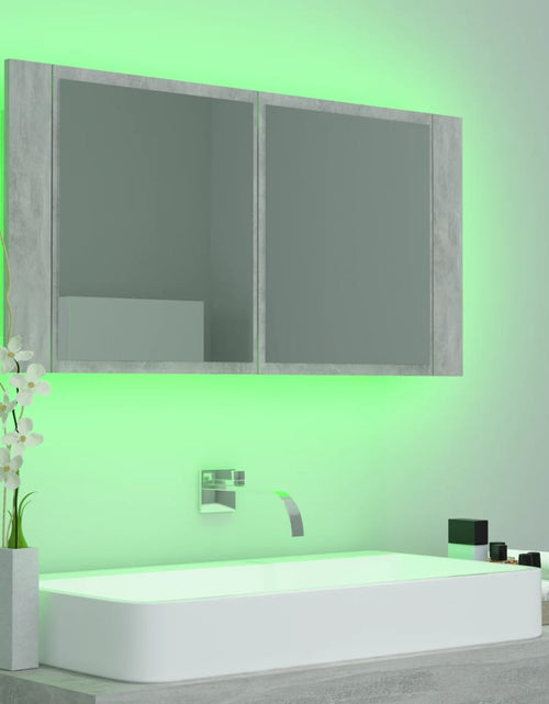 Încărcați imaginea în vizualizatorul Galerie, Dulap de baie cu oglindă &amp; LED, gri beton, 90x12x45 cm acril Lando - Lando
