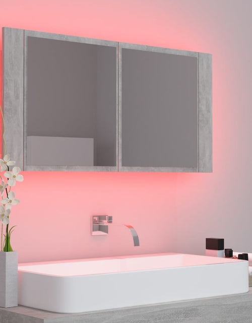 Încărcați imaginea în vizualizatorul Galerie, Dulap de baie cu oglindă &amp; LED, gri beton, 90x12x45 cm acril Lando - Lando
