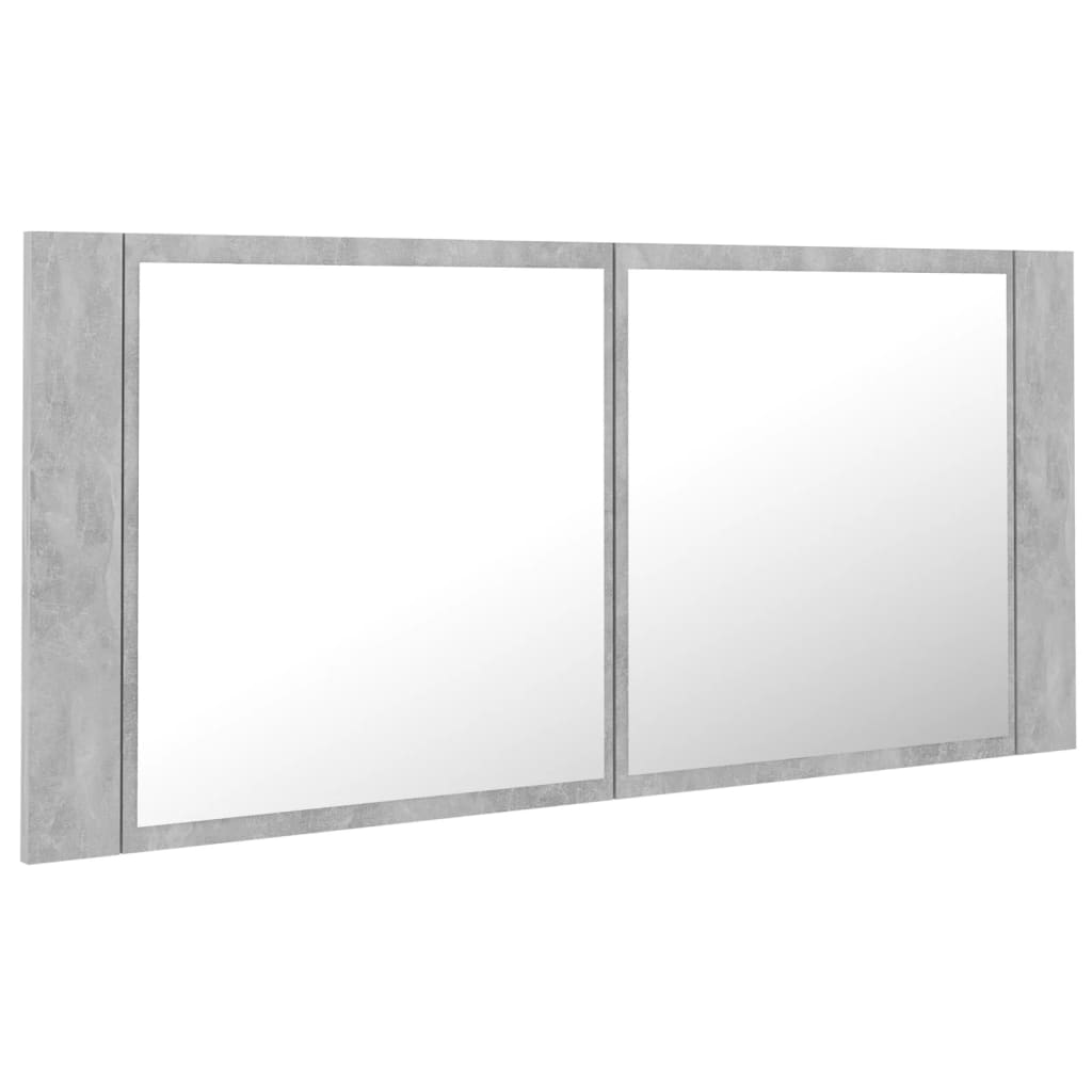 Dulap de baie cu oglindă & LED, gri beton, 100x12x45 cm acril - Lando